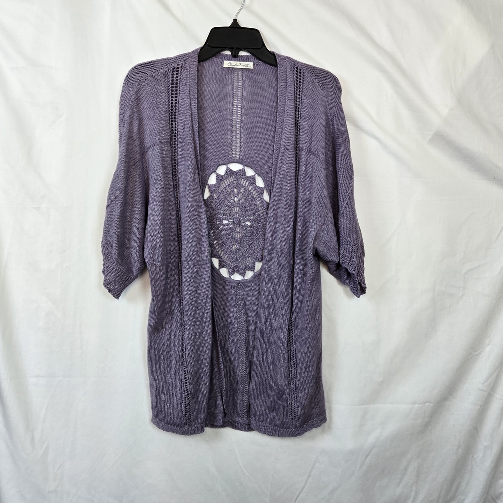 Claudia Nichole Women's Purple Crochet‎ Silk Cashmere Open-Front Knit Cardigan M